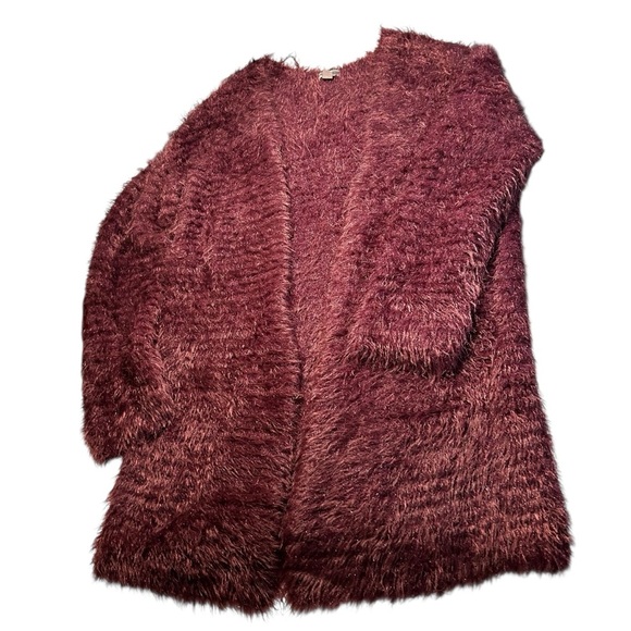 Chelsea28 Soft Eyelash Open Front Cardigan Plum Color Sz Small - Picture 5 of 9